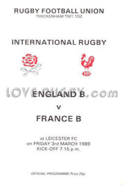 1989 England B v France B  Rugby Programme